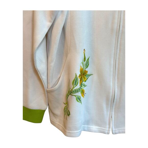 Bob Mackie Wearable Art White/Green Embroidered Bird Zip Up Sweater Sz XL NWOT - Picture 7 of 11
